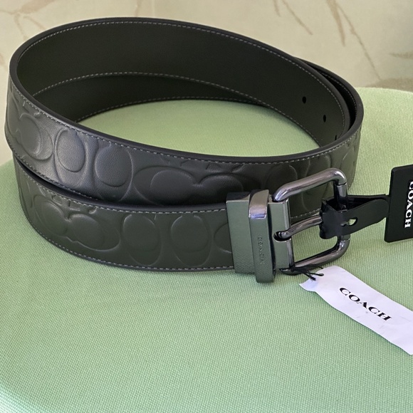 COACH SIGNATURE LEATHER ROLLER BUCKLE CUT-TO-SIZE REVERSIBLE BELT:NWT  C9994 - Picture 1 of 13